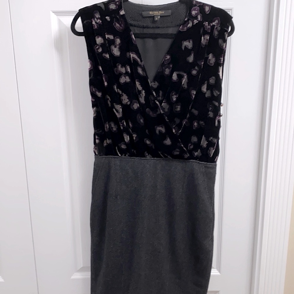 🔥🔥Rachel Roy Signature| Charcoal Velvet Herringbone Tweed Dress - sz 6 - Picture 3 of 10